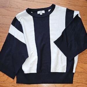 MAGASCHONI  VERTICAL BLACK/WHITE STRIPE CREW NECK SWEATER (New $72) Sz XL